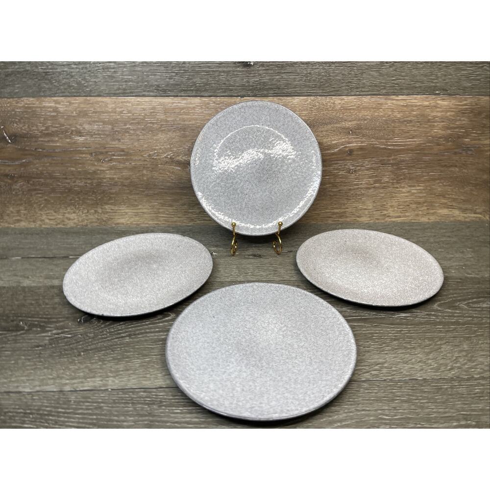 Unison Grace stoneware Grey Salad Plates 8 1/4” ~Set of 4